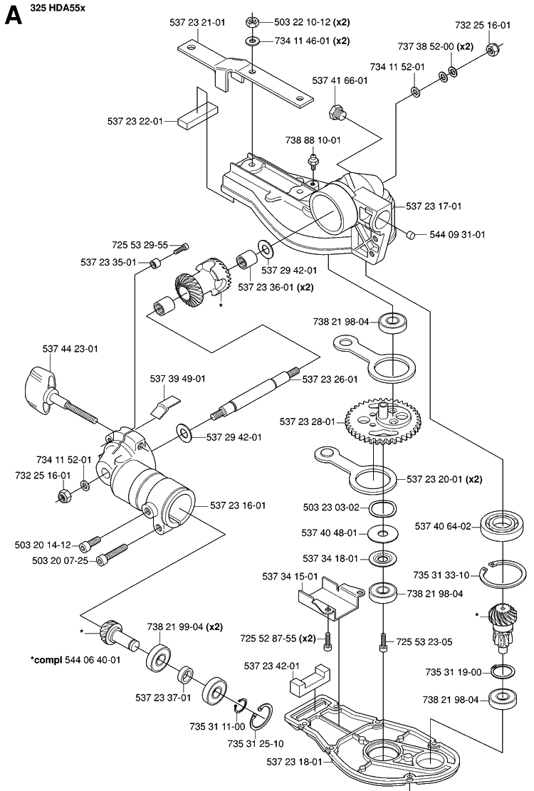 Gear Housing Diagram and Parts List for 323HE3 20053600001-20054000000 Husqvarna Hedge Trimmer