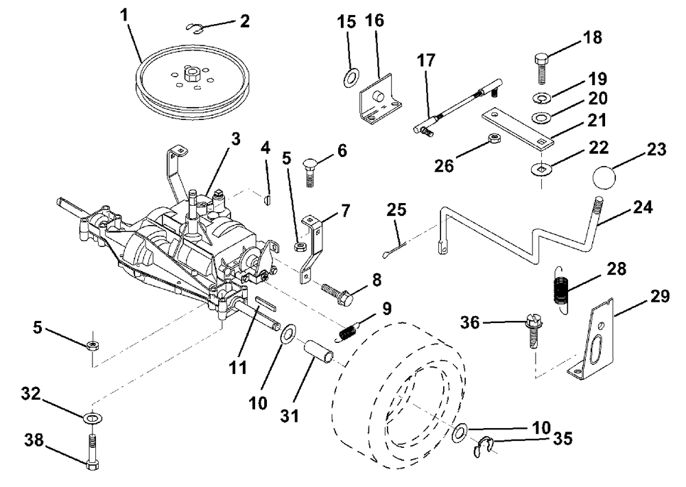 Transaxle Diagram and Parts List for LR121 (954140001-A)(1996-08) Husqvarna Lawn Tractor