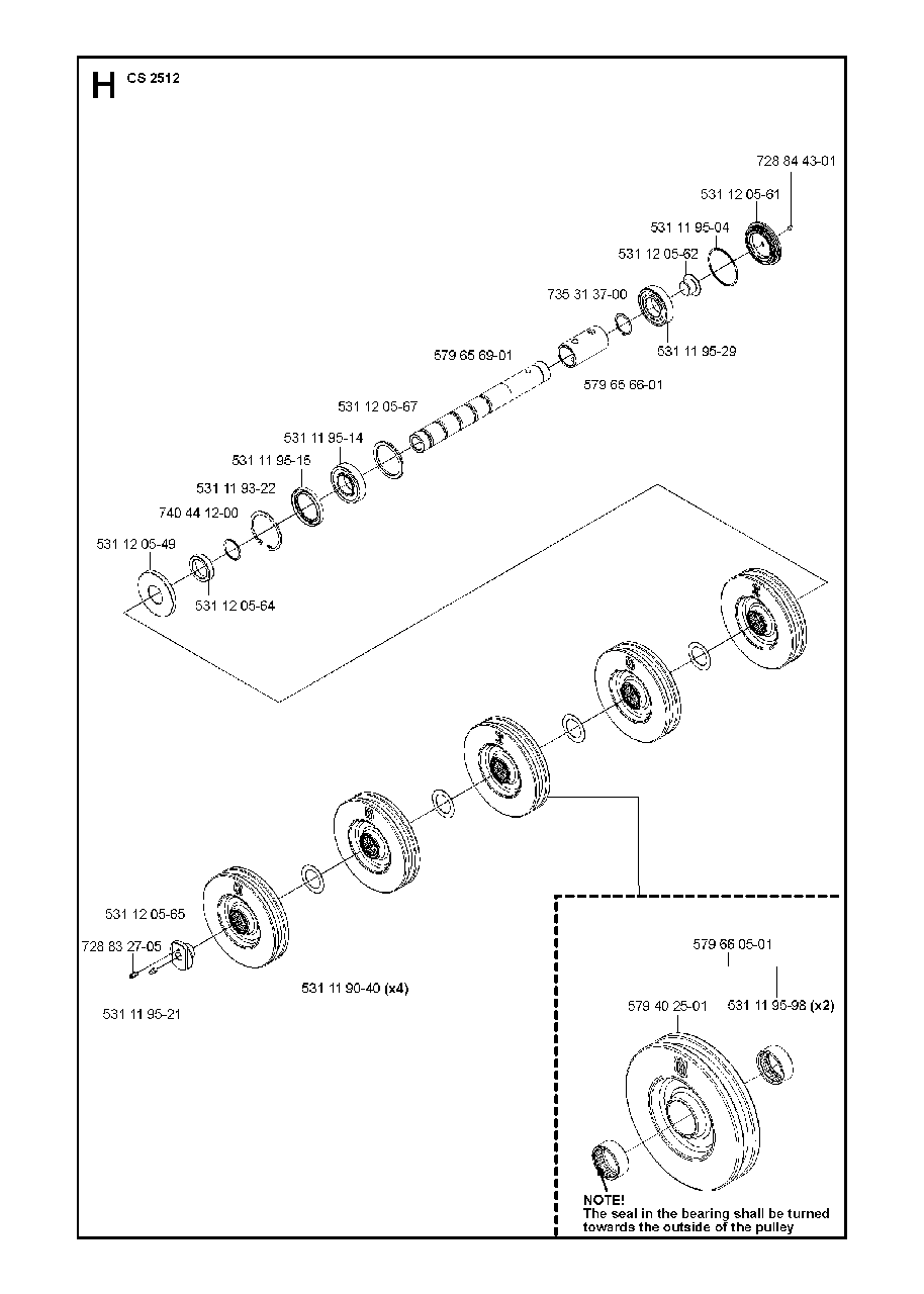 Shaft Diagram and Parts List for CS2512 (1301 & Above)(2013-04) Husqvarna Circular Saw