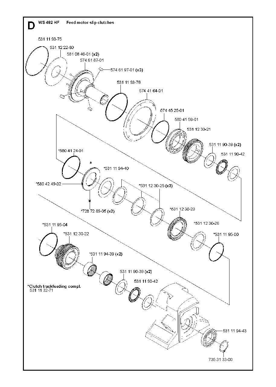 Feeding Gears Diagram and Parts List for WS482HF (00000001275 - 20134501536)(2012-07) Husqvarna Circular Saw