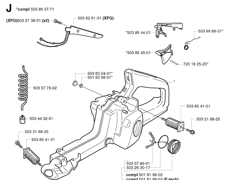Fuel Tank Diagram and Parts List for 353 20023500001-20041000000 Husqvarna Chainsaw