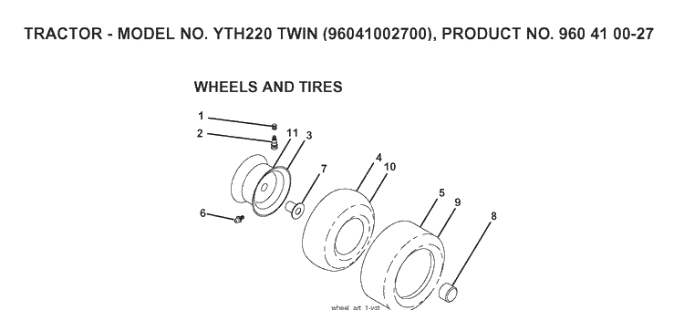 Wheels And Tires Diagram and Parts List for YTH220TWIN (96041002700)(2007-04) Husqvarna Lawn Tractor