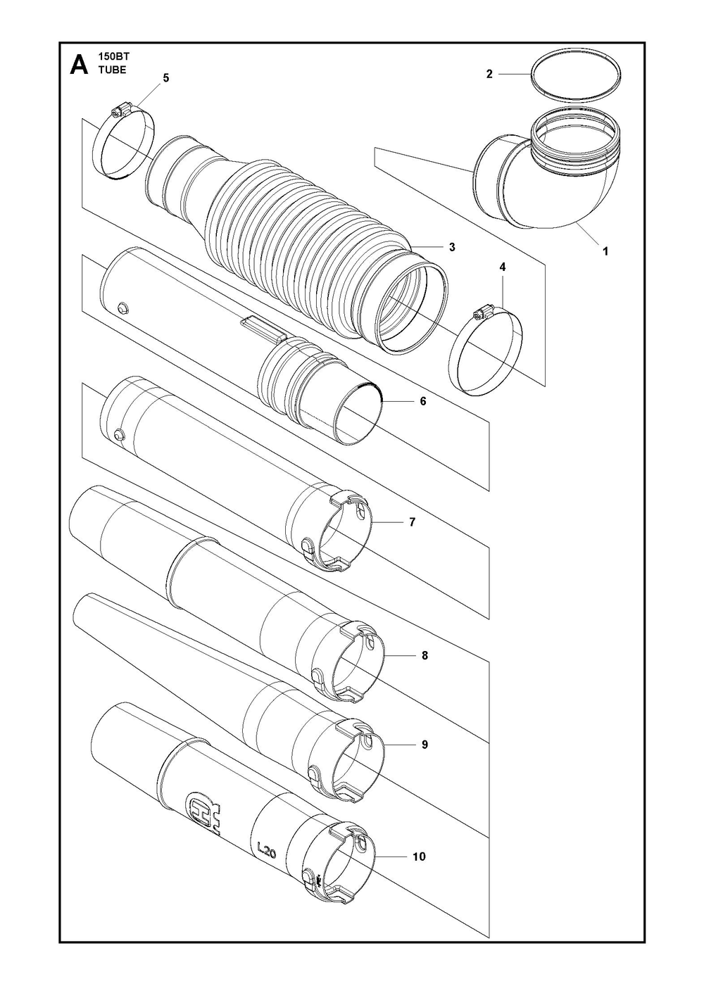 Tube Diagram and Parts List for 150BT2007-2021  Husqvarna Leaf Blower / Vacuum