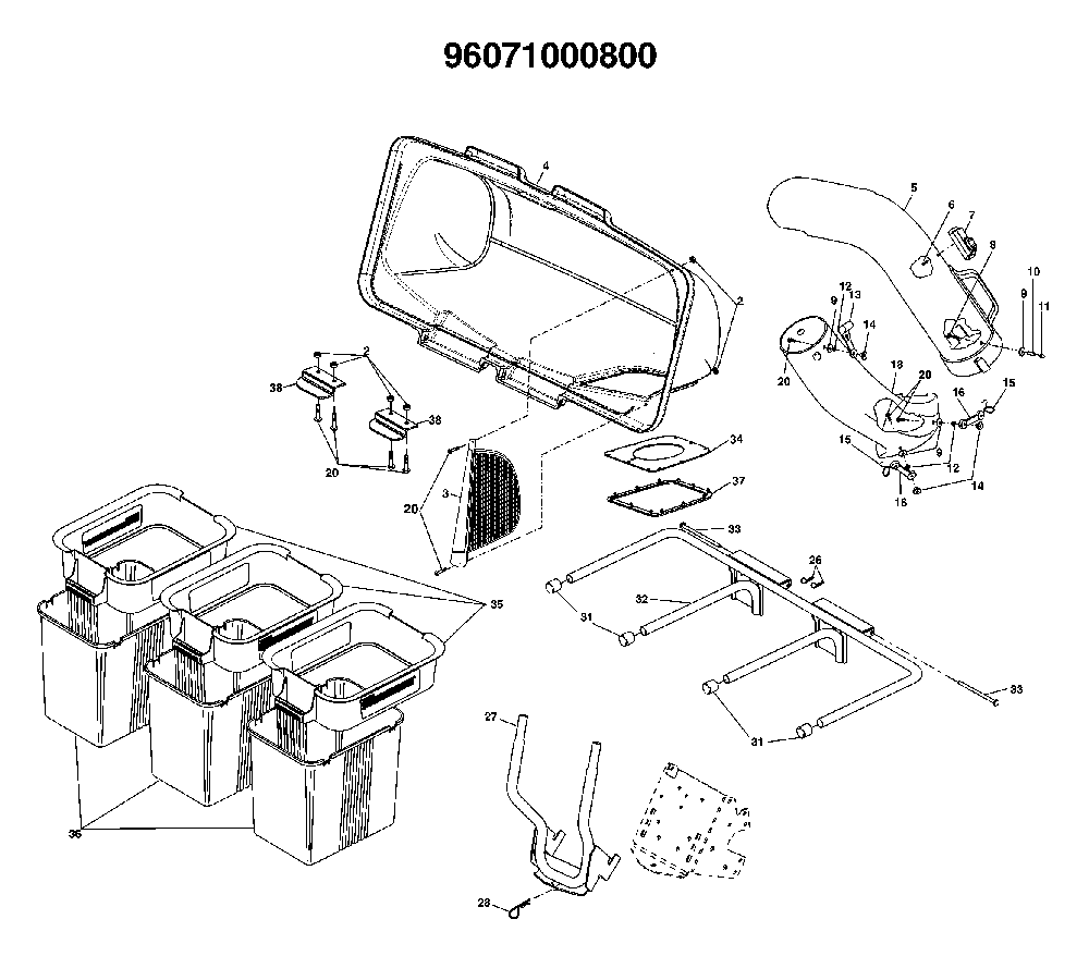 Bagger Diagram and Parts List for 122CM (96071000800)(2007-07) Husqvarna Lawn Tractor Accessories