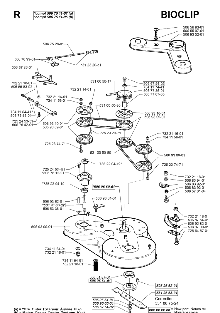 103cm Cutting Deck Diagram and Parts List for RIDER970 1998-03 Husqvarna Lawn Mower