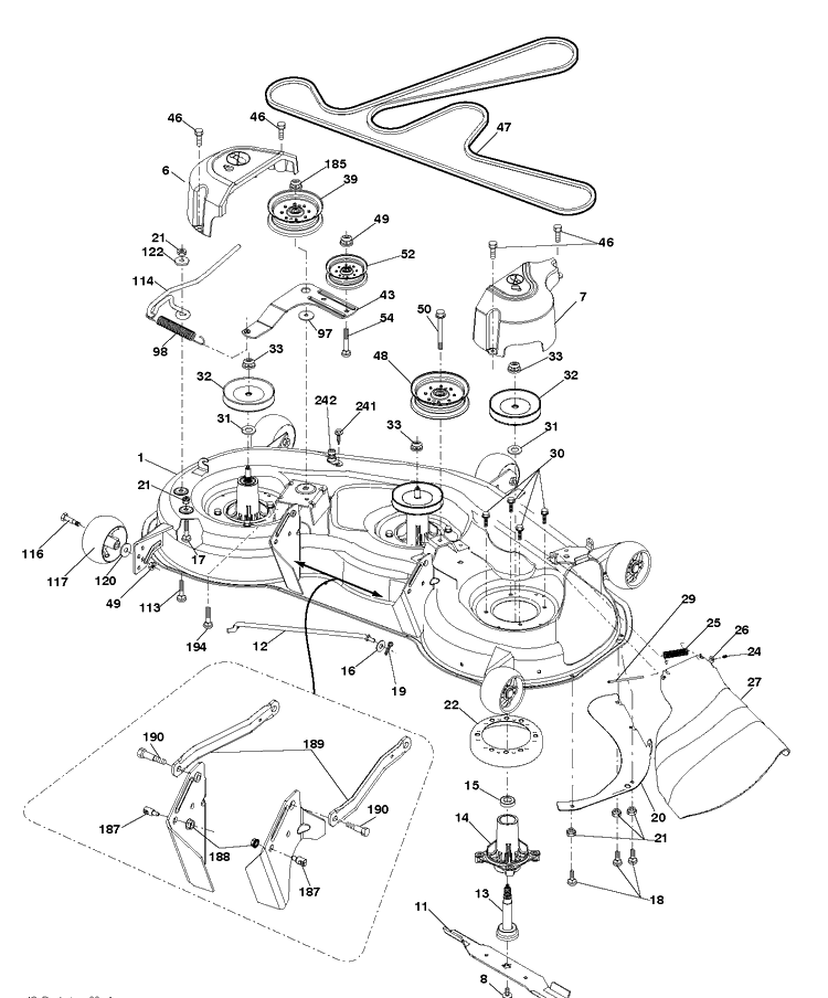Mower Deck / Cutting Deck Diagram and Parts List for YTH24K48 (96045003601)(2012-11) Husqvarna Lawn Tractor