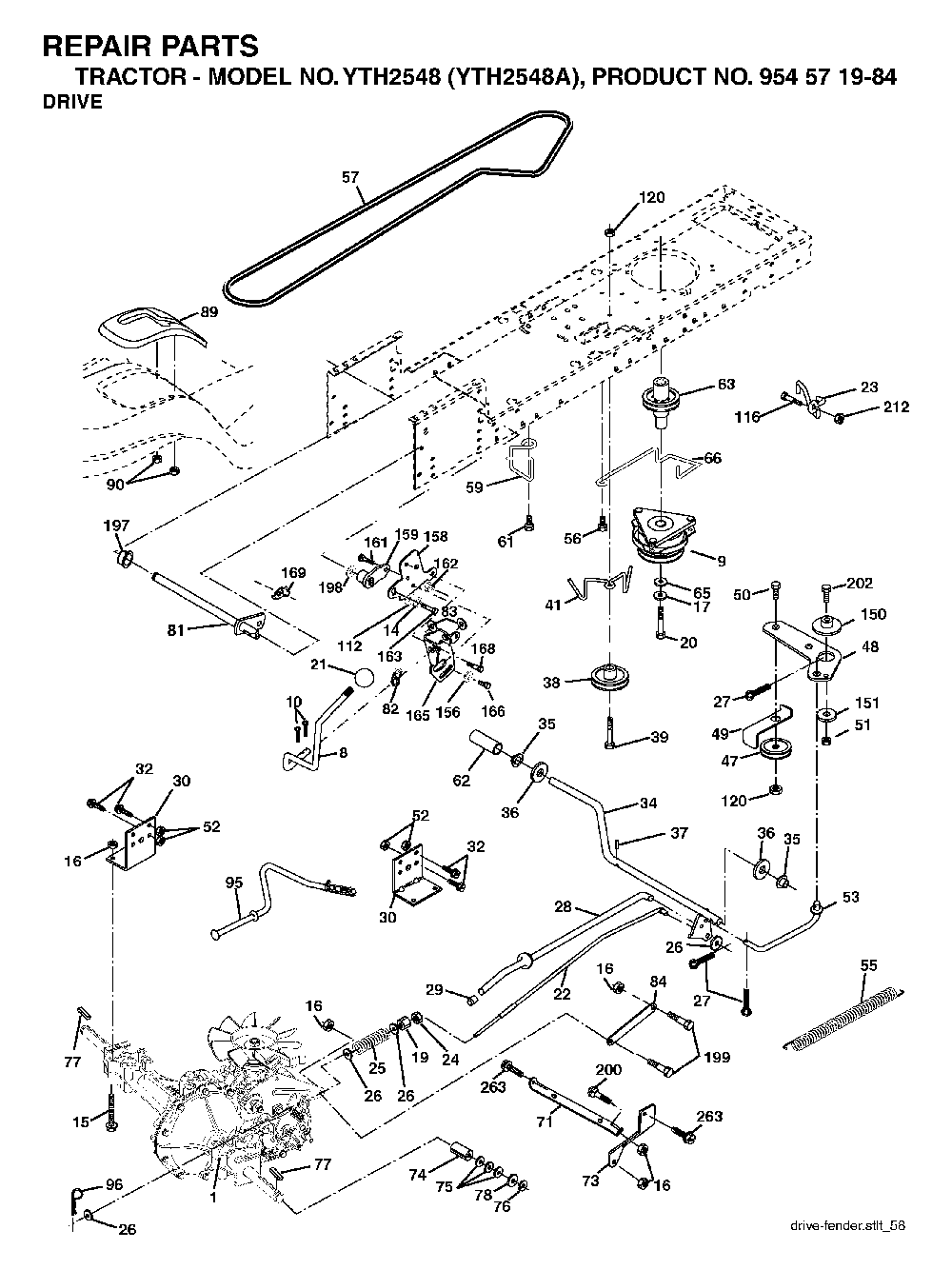 Drive Diagram and Parts List for YTH2548A954571984 2004-06 Husqvarna Lawn Tractor