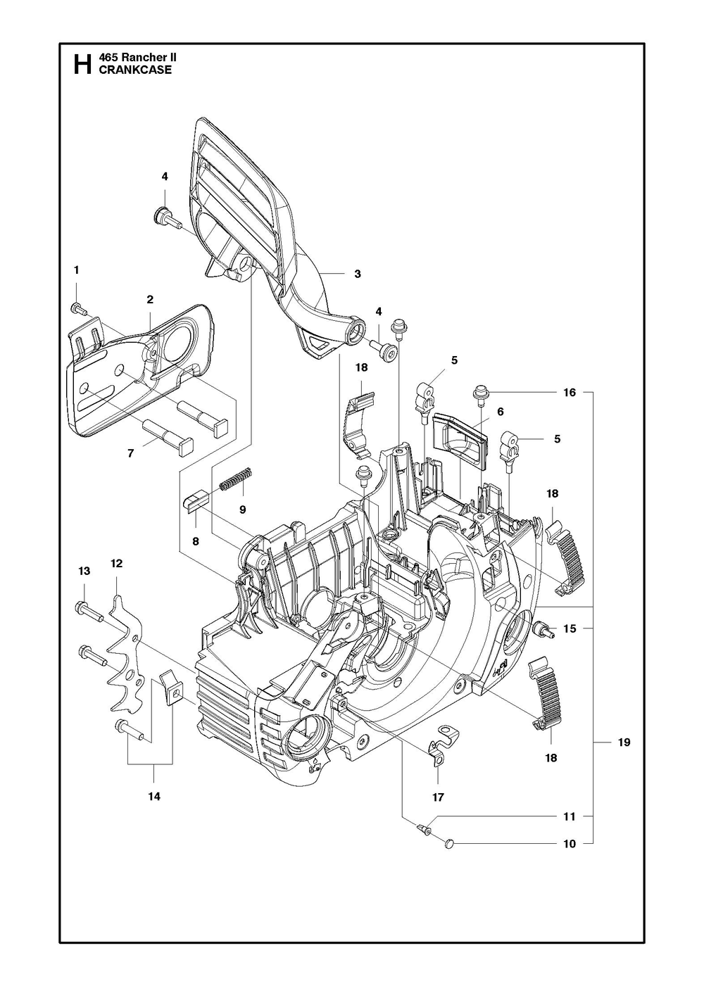 Crankcase Diagram and Parts List for 465RANCHER  Husqvarna Chainsaw