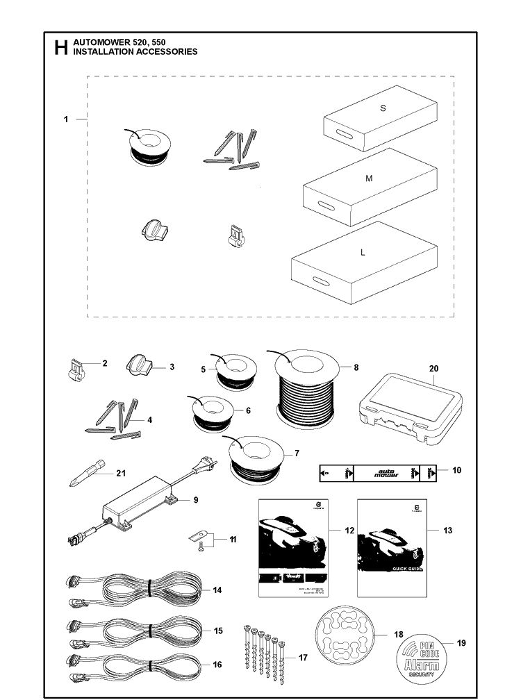 Installation Accessories Diagram and Parts List for 520 2020 Husqvarna Lawn Mower