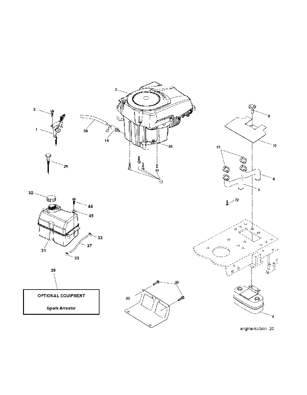 Engine Diagram and Parts List for CTH220TWIN (96061019002)(2007-10) Husqvarna Lawn Tractor