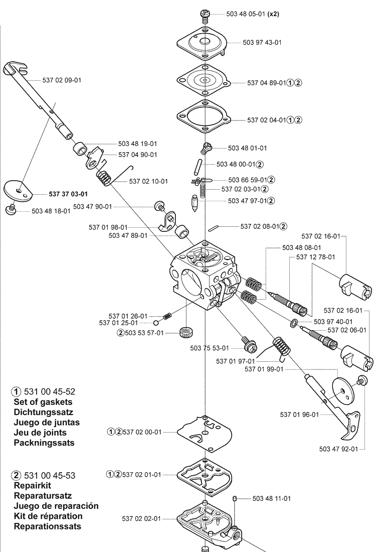 Carburetor Diagram and Parts List for 325RDX 2005-05 Husqvarna Brush Cutter