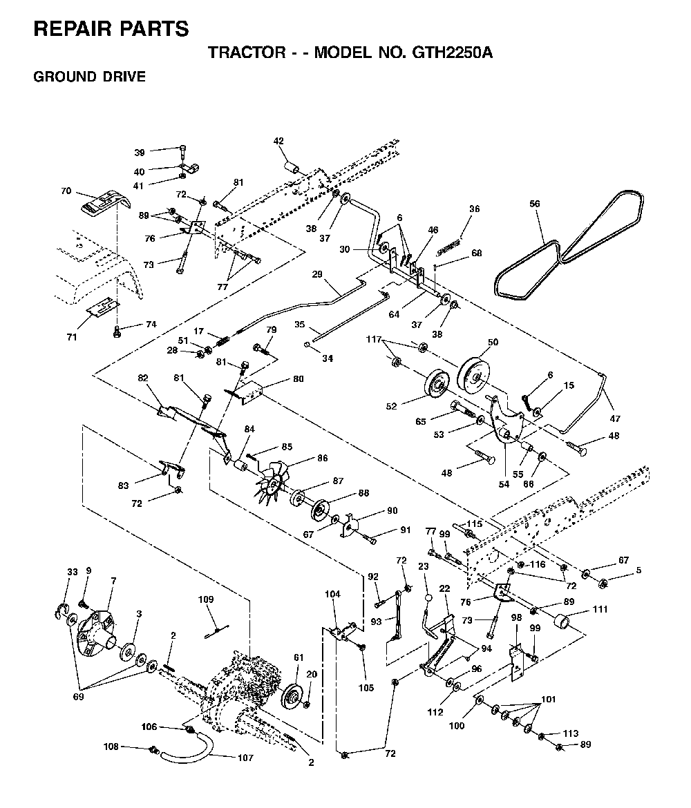 Drive Diagram and Parts List for GTH2250A (954567093)(2001-04) Husqvarna Lawn Tractor