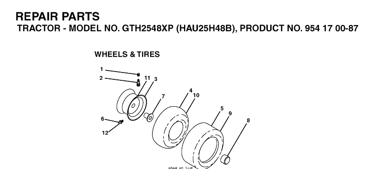 Wheels And Tires Diagram and Parts List for GTH2548XP (HAU25H48B)(2004-01) Husqvarna Lawn Tractor