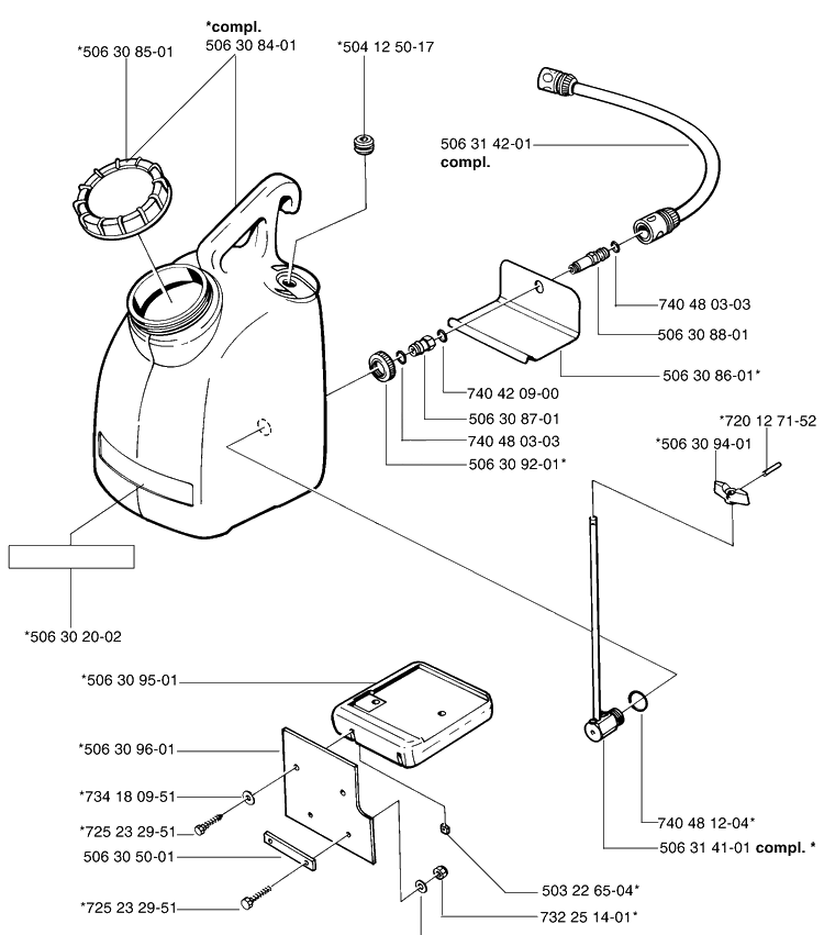 Fuel Tank Diagram and Parts List for KV03 (371 K)(3210 K)(1999-09) Husqvarna Lawn Tractor Accessories