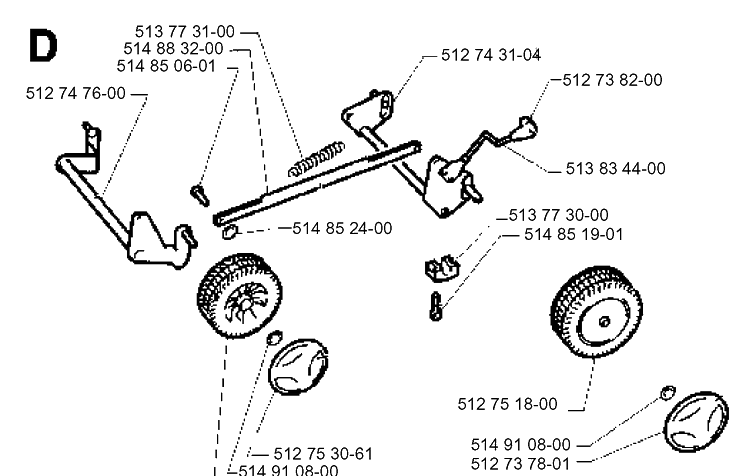 Wheels And Tires Diagram and Parts List for 43EL ROYAL Husqvarna Lawn Mower