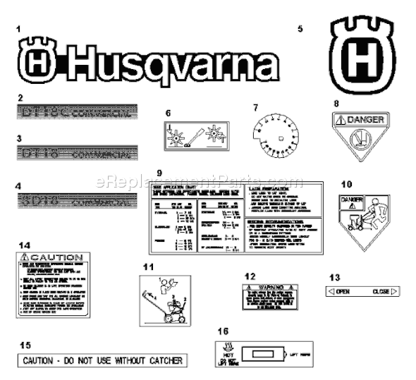 Page G Diagram and Parts List for DT18 2000-12 Husqvarna Lawn Tractor Accessories