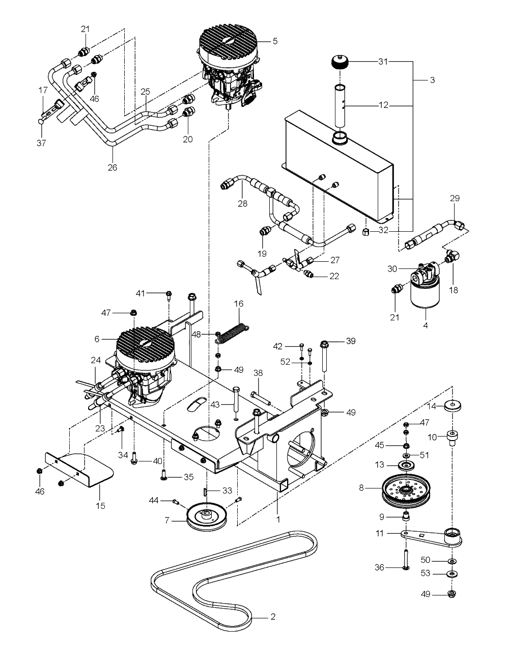 Hydraulic Pump - Motor Diagram and Parts List for PZ29 (966558010-00)(2019-05) Husqvarna Lawn Mower