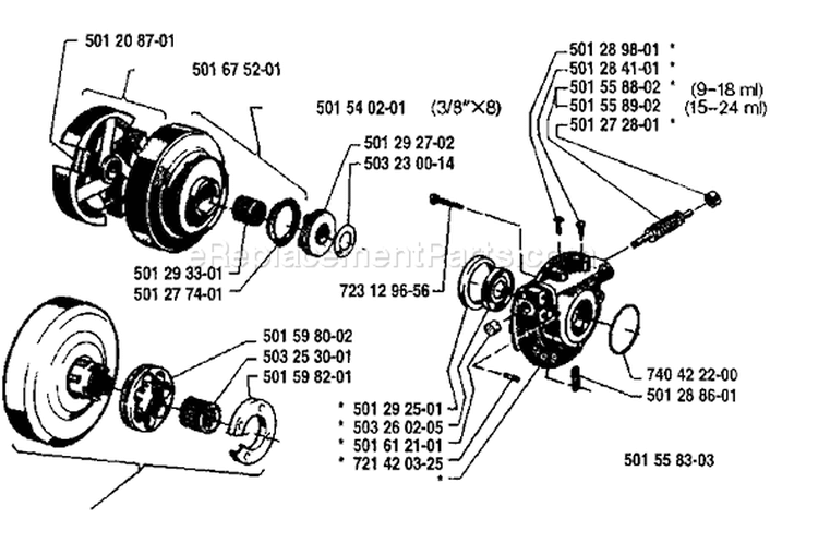 Page J Diagram and Parts List for 298 1986-04 Husqvarna Chainsaw