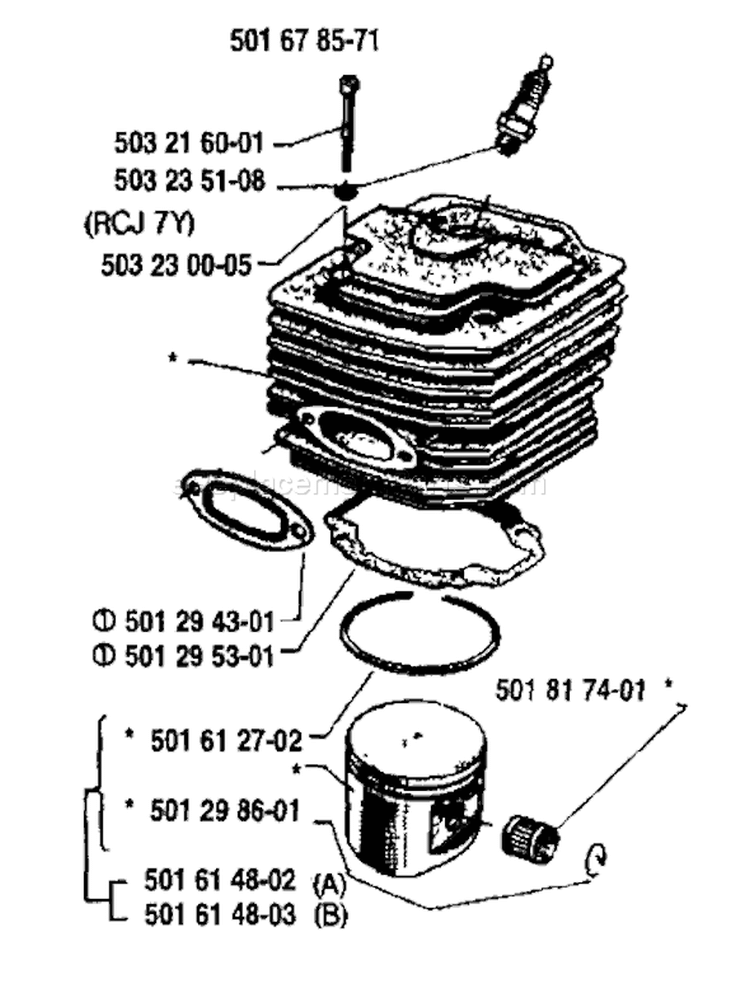 Page K Diagram and Parts List for 298 1986-04 Husqvarna Chainsaw