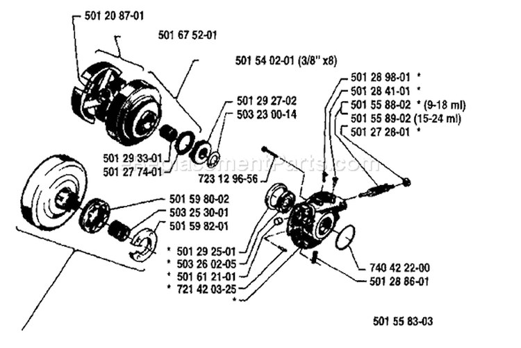 Page J Diagram and Parts List for 298 1987-01 Husqvarna Chainsaw