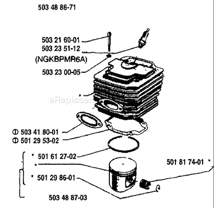 Page K Diagram and Parts List for 298 1987-06 Husqvarna Chainsaw