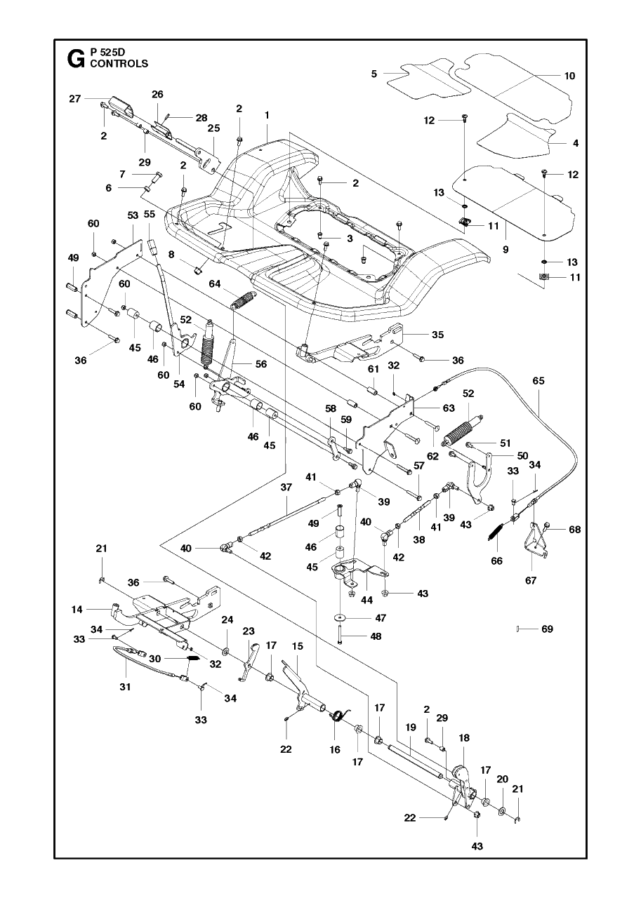 Controls Diagram and Parts List for P525D 20120100001 - 20143999999 Husqvarna Lawn Tractor