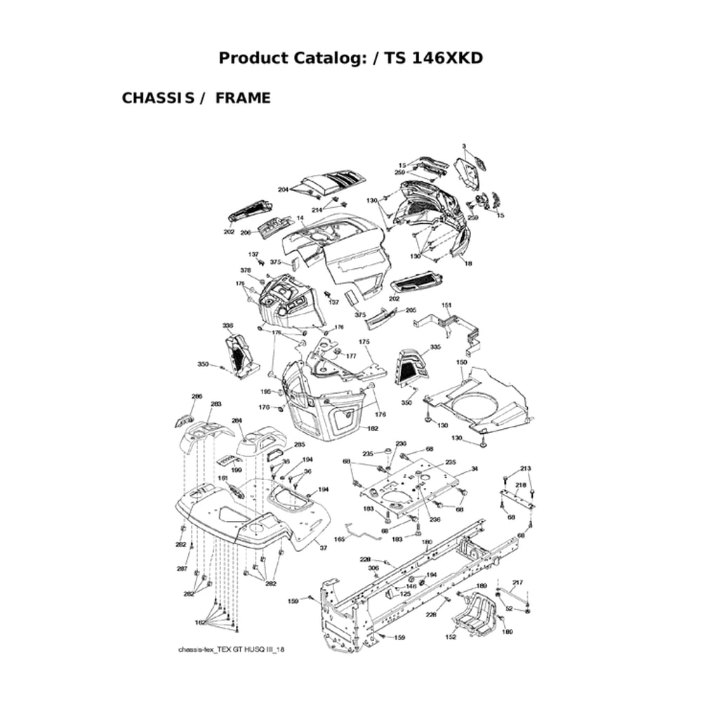 Chassis/Frame Diagram and Parts List for 96043032900  Husqvarna Lawn Tractor