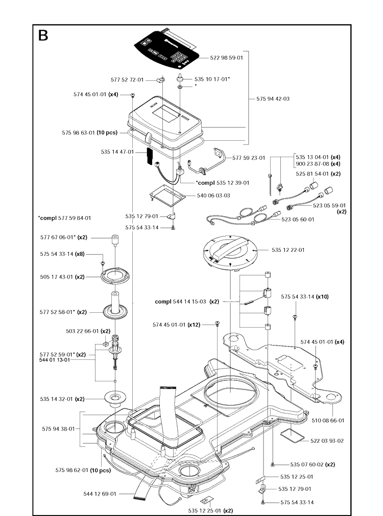 Chassis Upper Diagram and Parts List for 260ACX  Husqvarna Lawn Mower