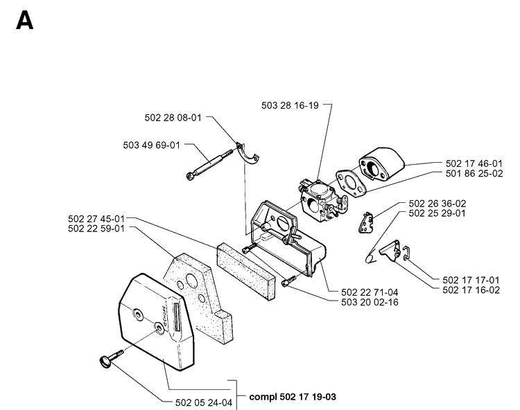 Carburetor And Air Filter Diagram and Parts List for 250RX 19973100001-Current Husqvarna Brush Cutter