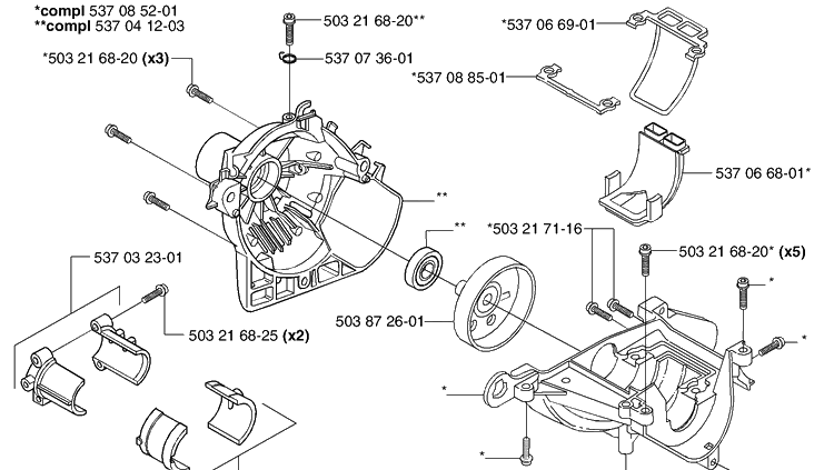 Crankcase Diagram and Parts List for 326L 2002-08 Husqvarna Brush Cutter