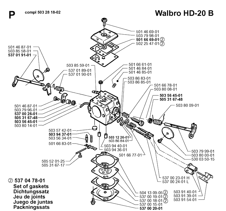 Carburetor Details Diagram and Parts List for 371K 1999-04 Husqvarna Lawn Tractor Accessories