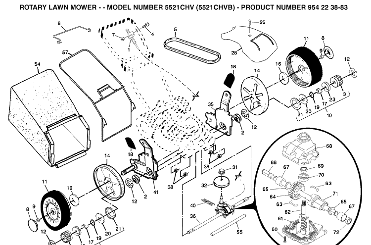Repair Parts 4 Diagram and Parts List for 5521CHV (954223883)(2004-07) Husqvarna Lawn Mower