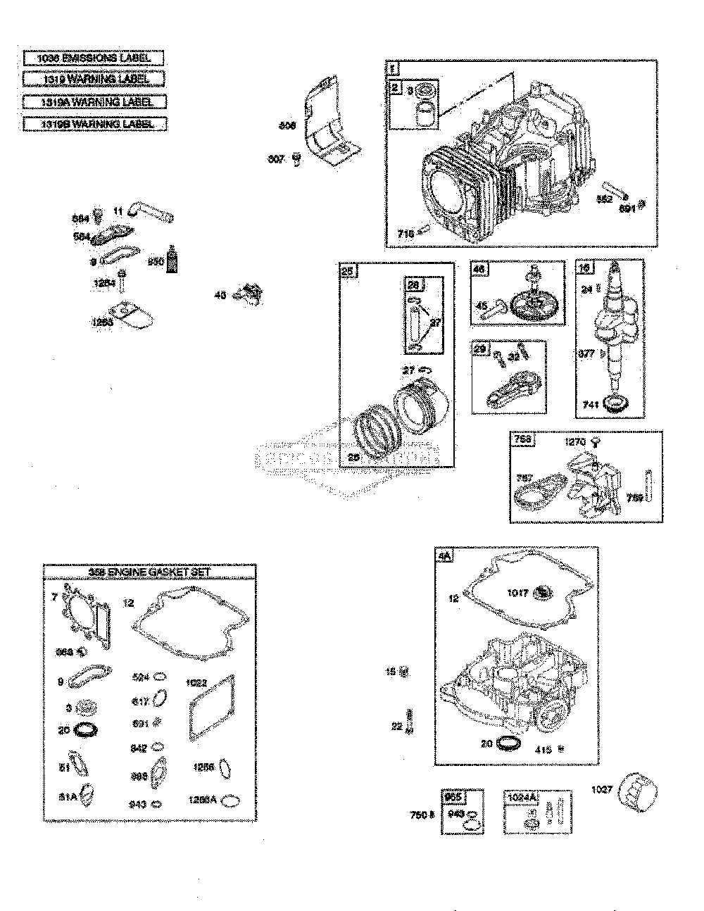 Cylinder/crankshaft/gasket set Diagram and Parts List for 917243820  Husqvarna Lawn Tractor