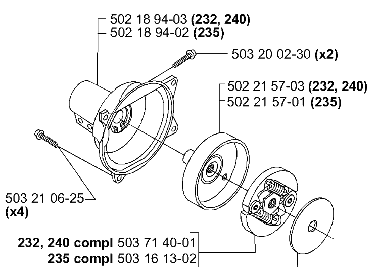 Clutch / Drum Diagram and Parts List for 232RD 2000-10 Husqvarna Brush Cutter