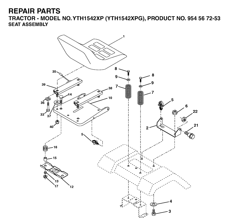 Seat Diagram and Parts List for YTH1542XP (954567253)(2003-03) Husqvarna Lawn Tractor