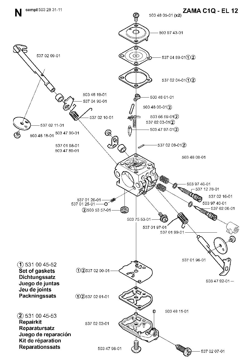 Carburetor Details Diagram and Parts List for 323P4 20042300001-20062700000 Husqvarna Pole Saw