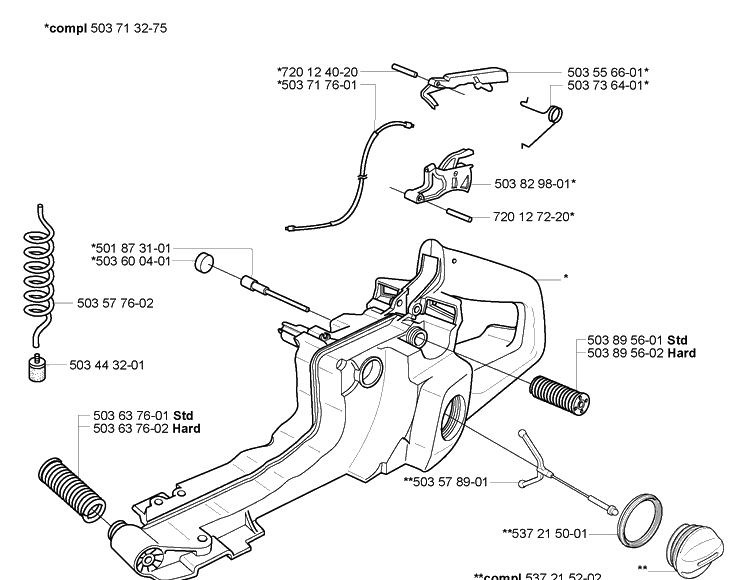 Fuel Tank/Rear Handle Diagram and Parts List for 362XP 2005-05 Husqvarna Chainsaw