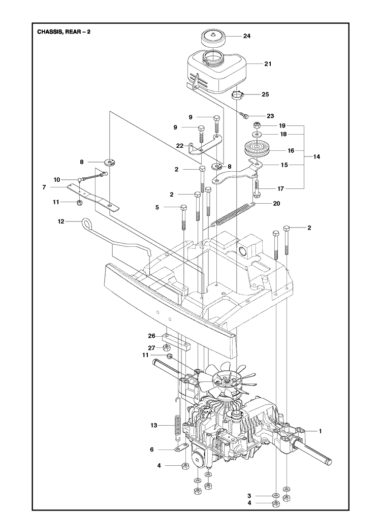 Chassis Rear 2 Diagram and Parts List for R216T AWD Husqvarna Lawn Mower