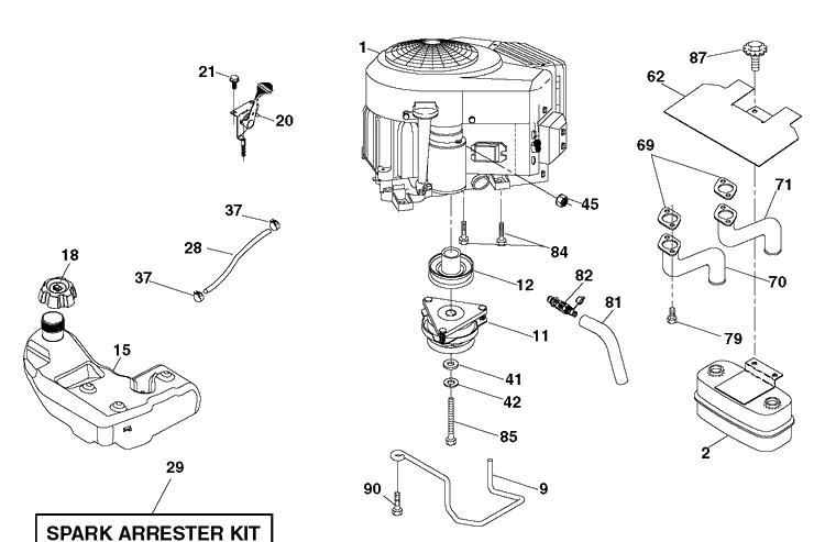 Engine Diagram and Parts List for YTH2348-289570 2012-02 Husqvarna Lawn Tractor