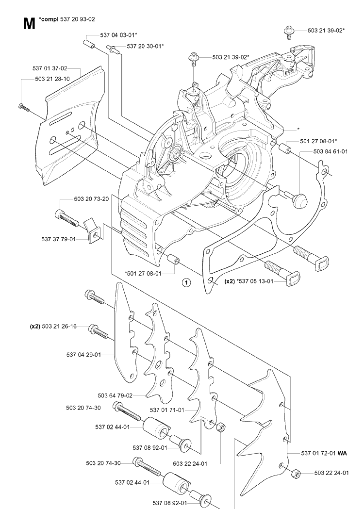 Crankcase Diagram and Parts List for 575XP 20051400001-20070100000 Husqvarna Chainsaw