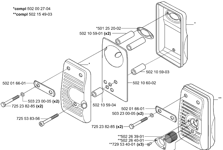 Muffler Diagram and Parts List for 265RX 2001-07 Husqvarna Brush Cutter
