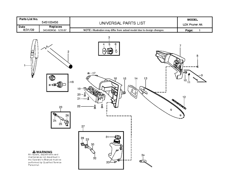 Attachments Diagram and Parts List for 128LDX 952711948 Husqvarna Edger