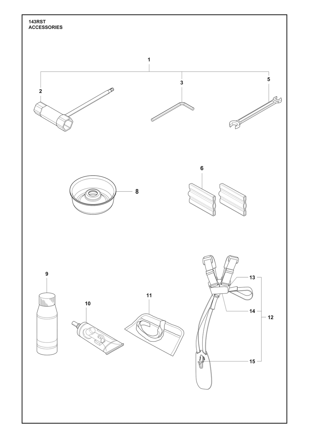 Accessories Diagram and Parts List for 143RST  Husqvarna Brush Cutter