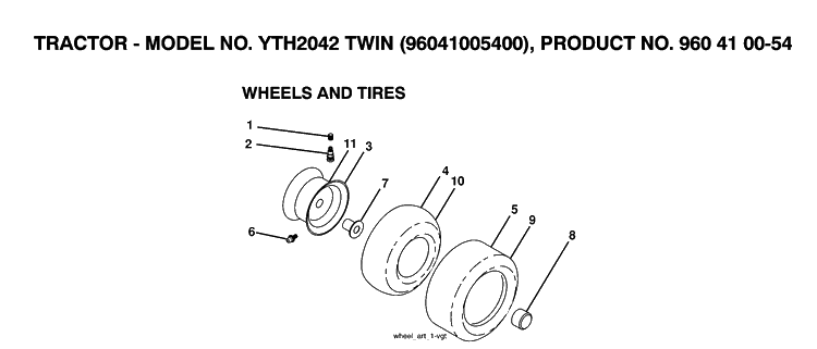 Wheels And Tires Diagram and Parts List for YTH2042 (96041005400)(2007-04) Husqvarna Lawn Tractor