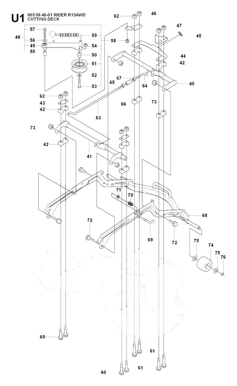 Mower Deck / Cutting Deck Diagram and Parts List for R13AWD (965094601)(2007-01) Husqvarna Lawn Tractor