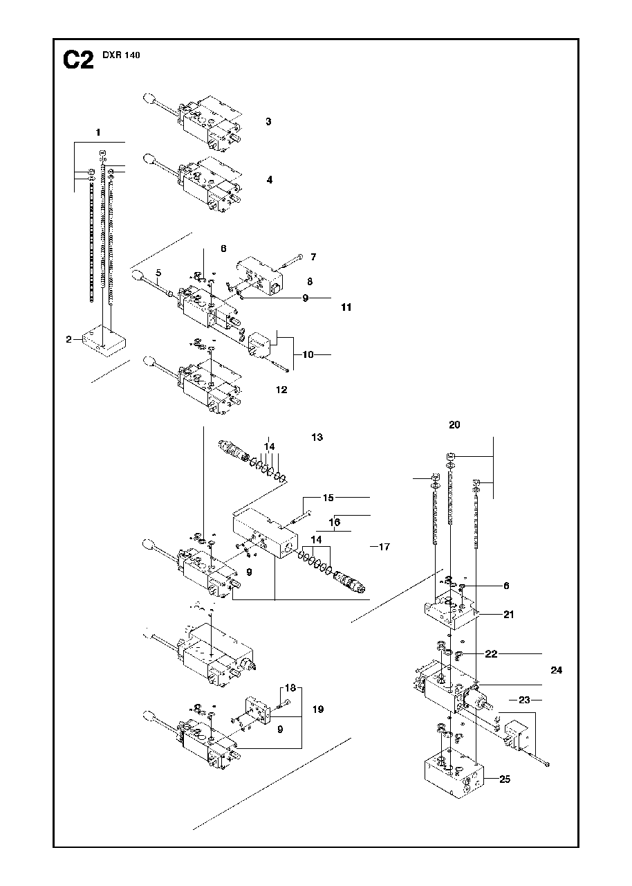 Hydraulic Stack Diagram and Parts List for DXR140 (1 & Above)(2013-08) Husqvarna Demolition Hammer