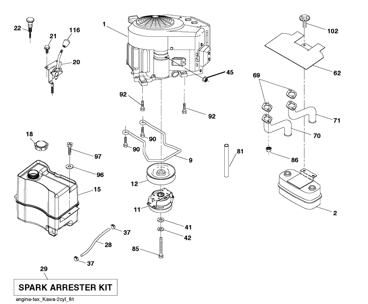 Engine Diagram and Parts List for TC242TX (96051019900)(2020-03) Husqvarna Lawn Tractor