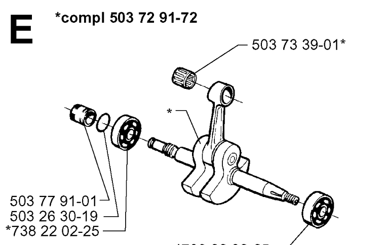 Crankshaft Diagram and Parts List for 371XP 19963500001-19974900000 Husqvarna Chainsaw