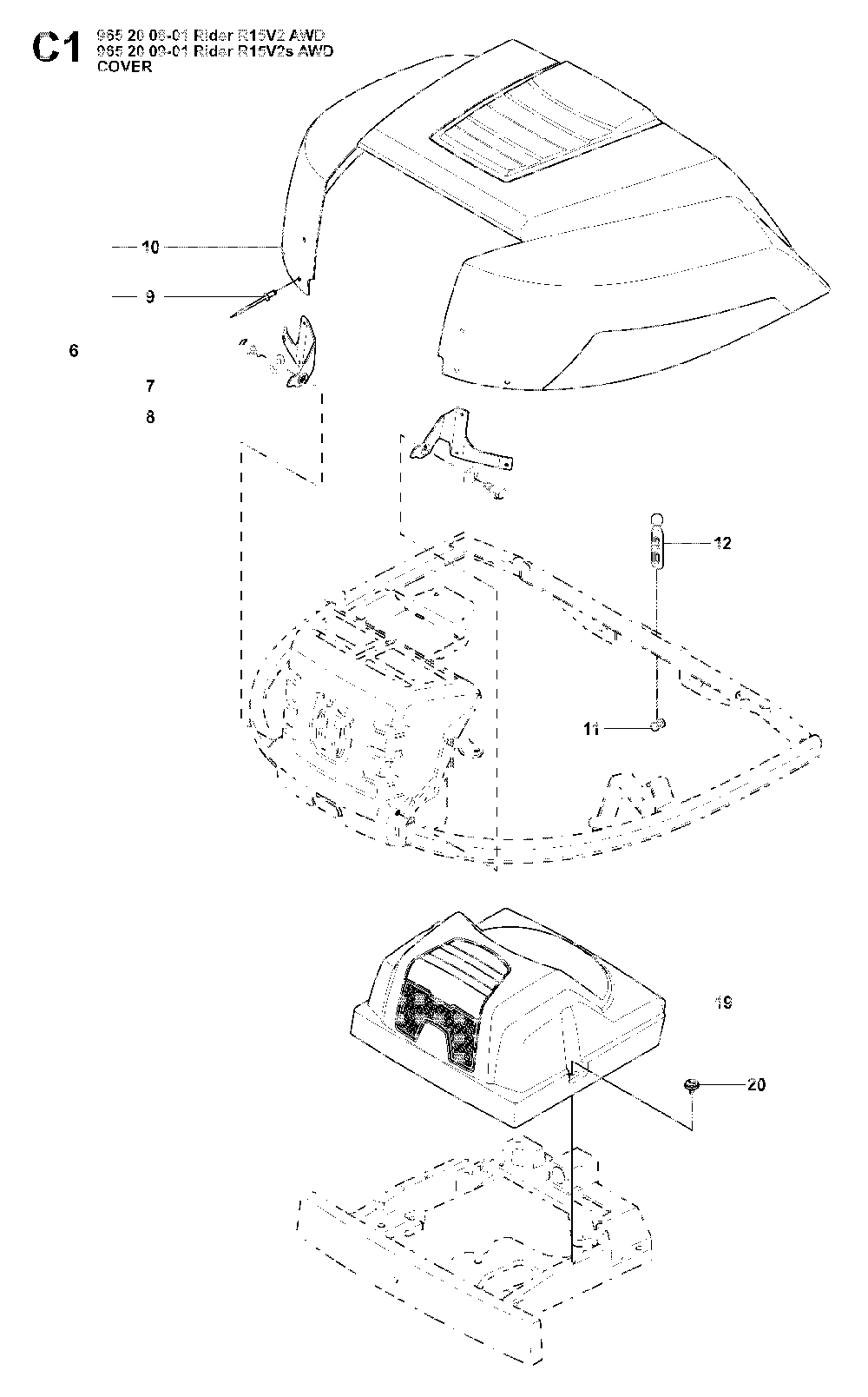 Cover Diagram and Parts List for RIDER15V2SAWD (965200901)(2008-01) Husqvarna Lawn Tractor