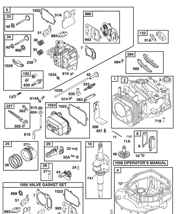Briggs And Stratton 4-Cycle Engine 1 Diagram and Parts List for 917374456 2008-02 Husqvarna Lawn Mower